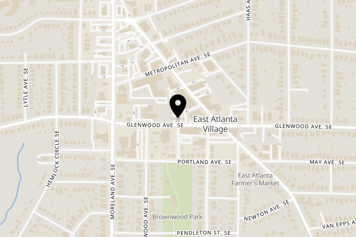 Map showing the location of Blu Cantina Glenwood on 1242 Glenwood Ave SE in Atlanta